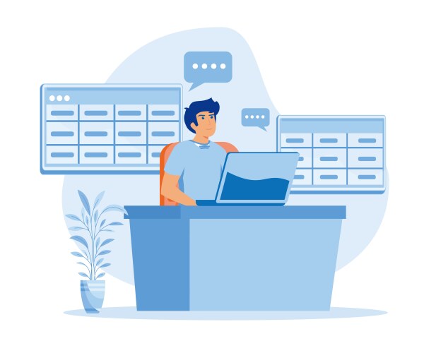 Man working with big data and databases using vector image
