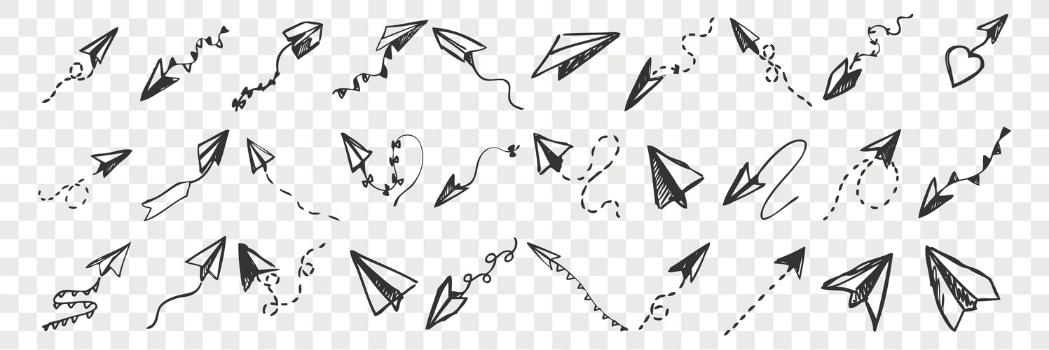 Paper Airplane Doodle Set Vector Image