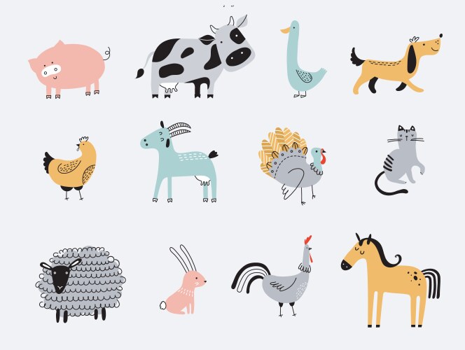 Farm animals pets cartoon Royalty Free Vector Image