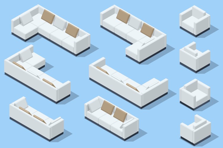 Isometric set modern sofa couch Royalty Free Vector Image