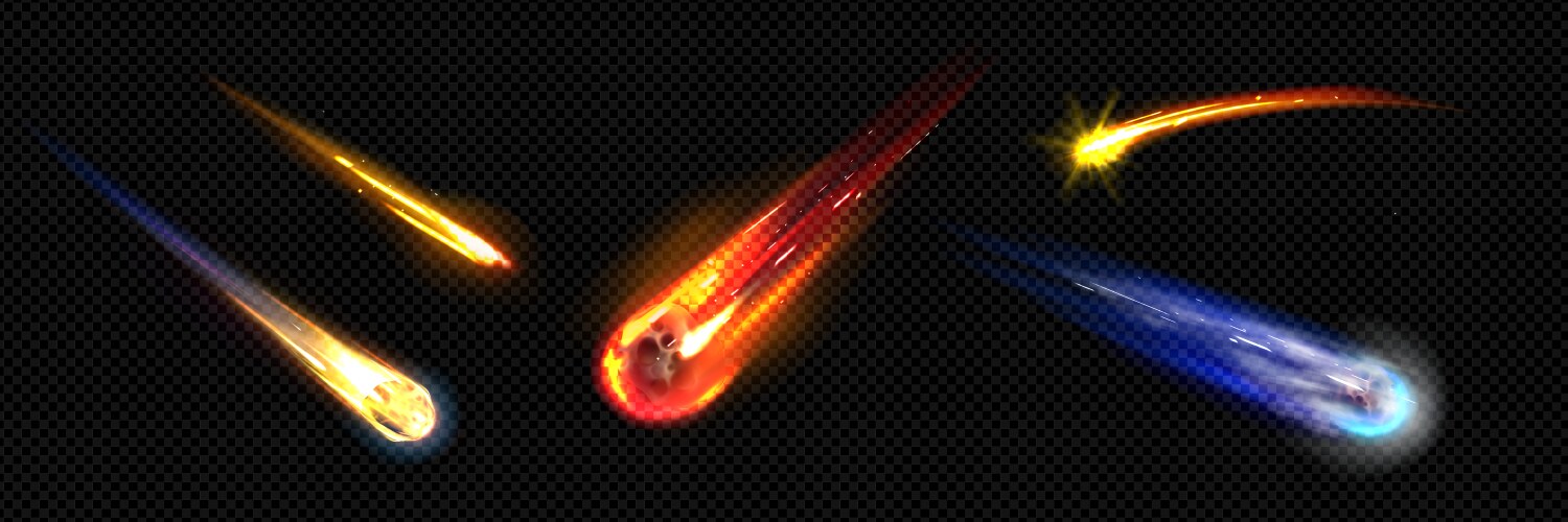 Meteor or comet space trail fire light effect vector image