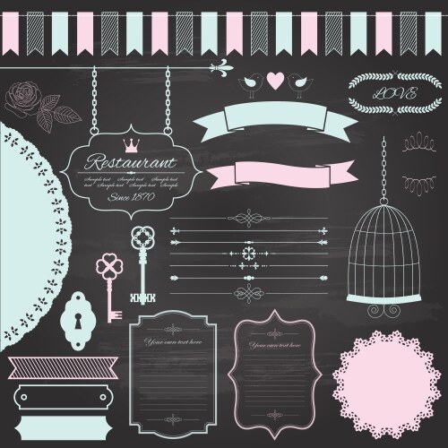 Wedding graphic set on chalkboard Royalty Free Vector Image