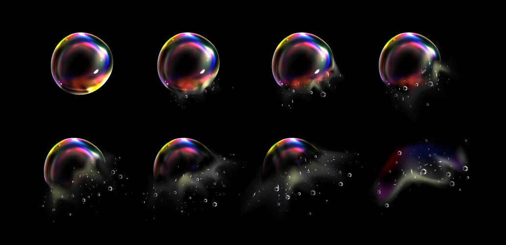 Iridescent foam bubble burst explosion sprite vector image