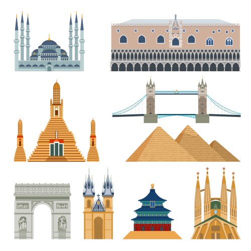 Set of egypt symbols and landmarks flat Royalty Free Vector
