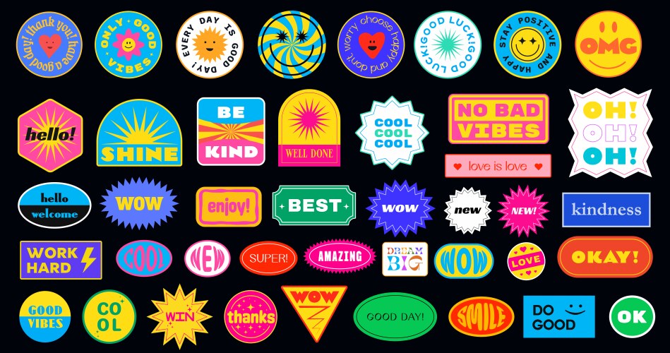 sticker pack collection of trendy pins set vector