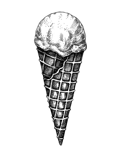 Mango ice cream in waffle sketch summer dessert Vector Image