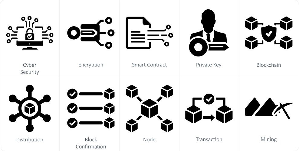 A set of 10 blockchain icons as cyber security vector image