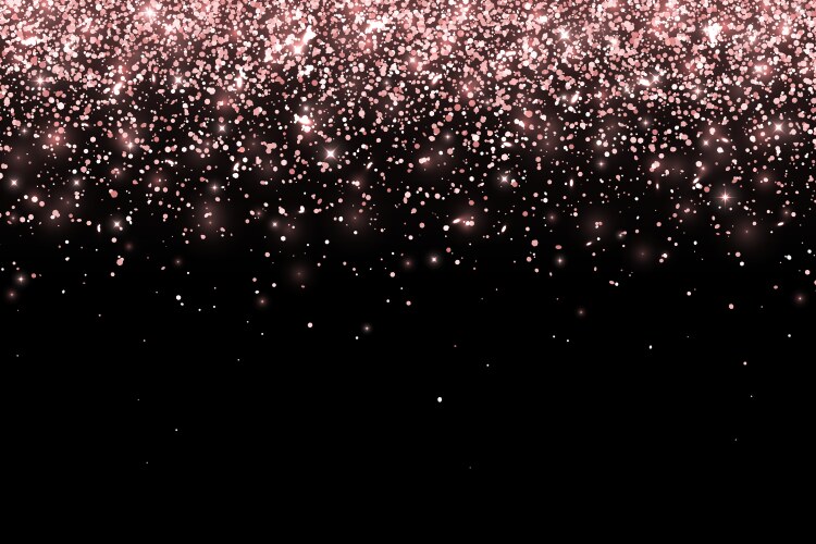 Rose gold falling particles on black background vector image