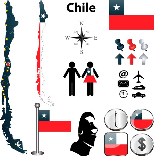 Chile Map with Borders and Flags Vector Image