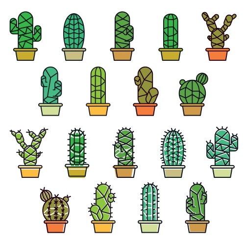 Cactus collection in line Vector Image