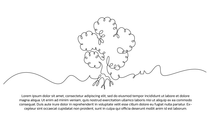 One line tree and brain poster drawing Royalty Free Vector