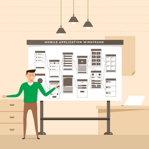Ux ui flowchart mock-ups mobile application vector image