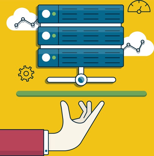 Flat linear of data processing server and service vector image
