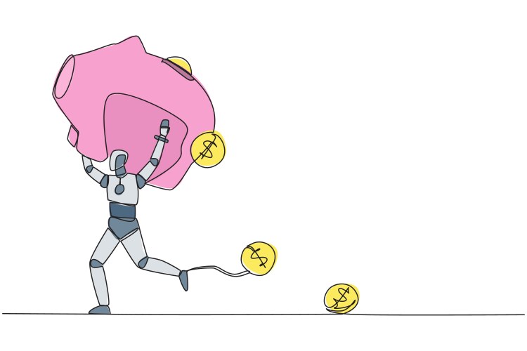 Single continuous line drawing robot running vector image
