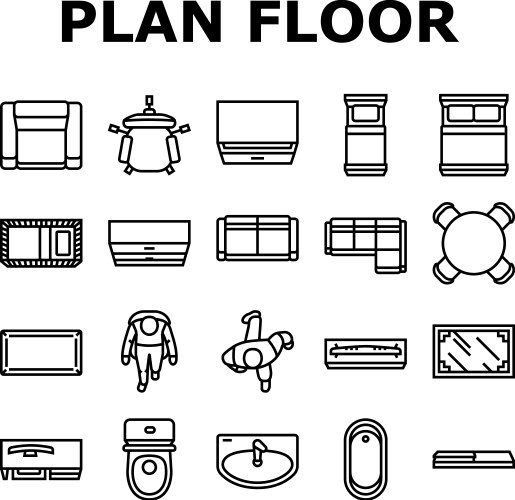 Floor plan interior furniture icons set vector image