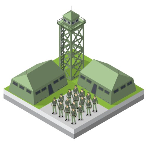 Set of army armed soldiers troop isometric vector image