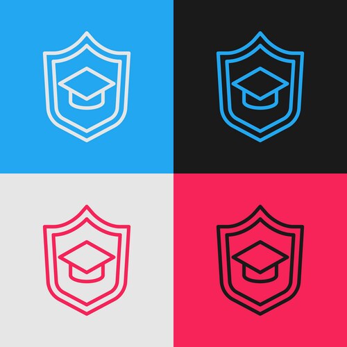 Pop art line graduation cap with shield icon Vector Image