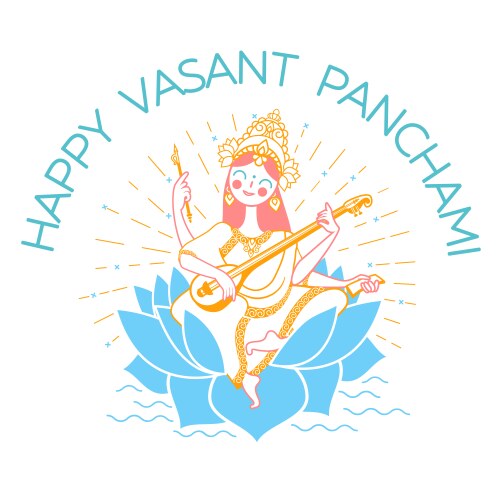 Vasant Panchami Saraswati Greeting Card Vector Image
