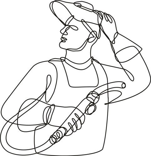 Welder with visor holding welding torch vector image