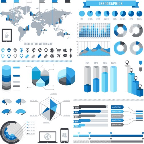 Blue infographics elements collection full vector image