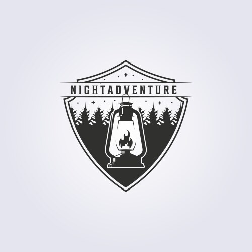 Night camping adventure with oil lantern logo vector image