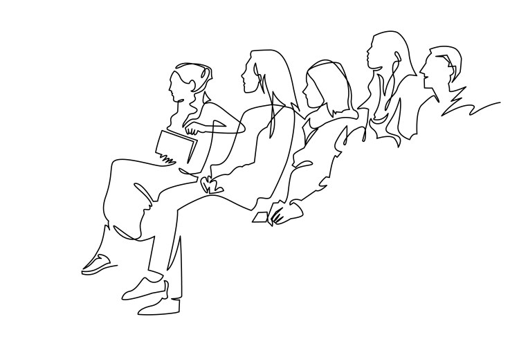One single line drawing group young happy male Vector Image