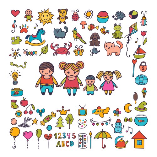 Cute Doodle Family Collection Vector Image