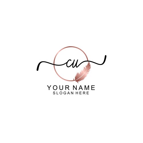 Elegant cu initial logo with floral handwritten Vector Image