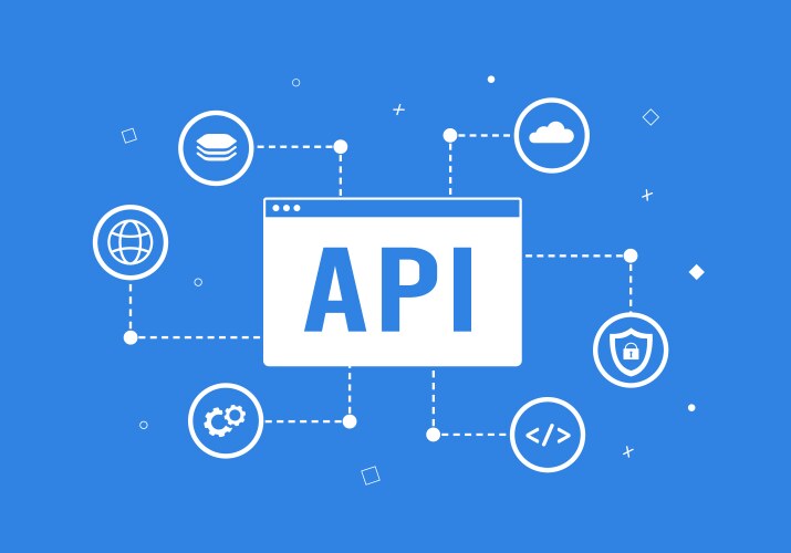 Api gateway architecture - management tool between vector image