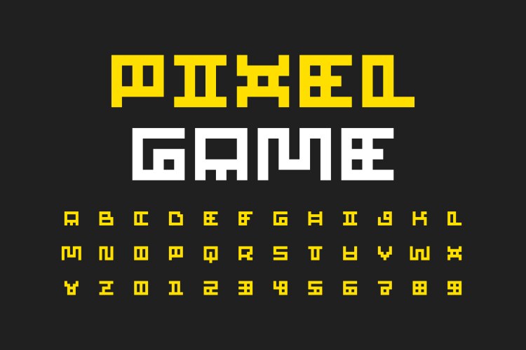 pixel video game font vector