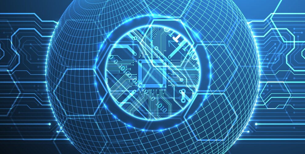 Abstract image of a computer chip in the middle vector image