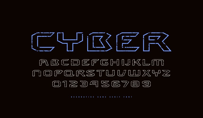 hollow extended sans serif font in cyber style vector image