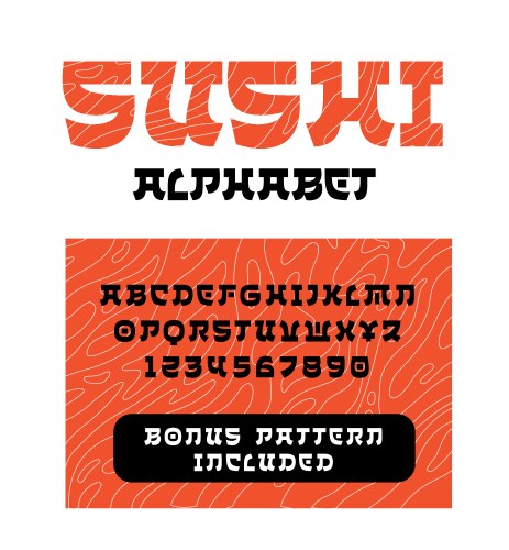 Sushi alphabet japan style typeface vector image