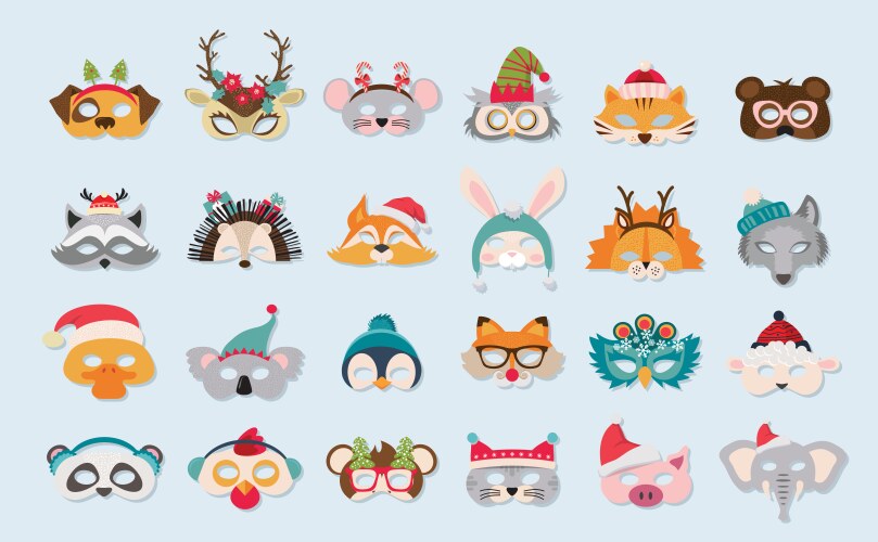Winter Animal Masks & Christmas Props Vector Image