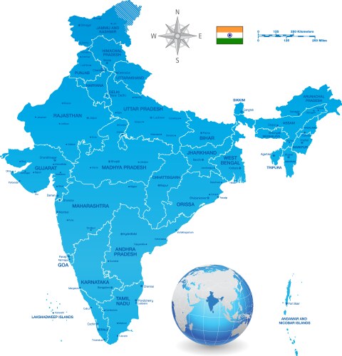 india map set with 3d globe vector