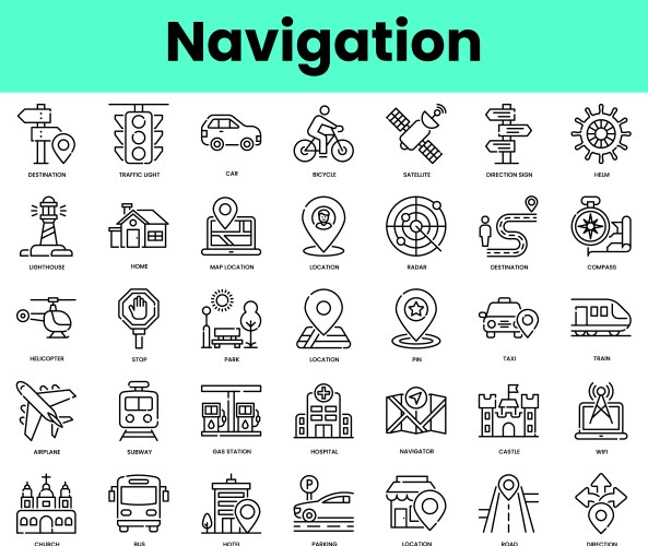 set of navigation icons linear style icon bundle vector image