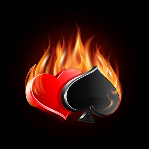 Suit of playing cards and fire flames burning vector image