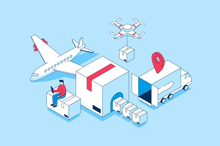 Worldwide delivery concept in 3d isometric design vector image