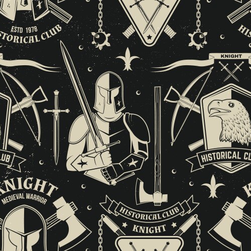 set knight historical club seamless pattern vector image