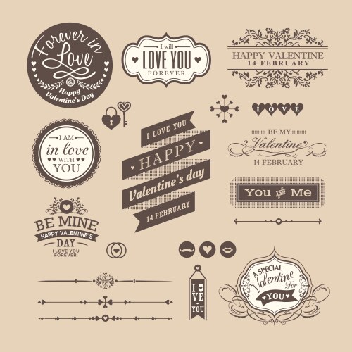 Valentine's Day Decorative Elements Vector Image