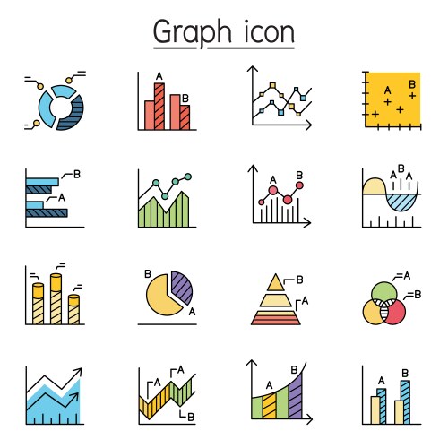 Graph chart and diagram icon set in thin lines Vector Image