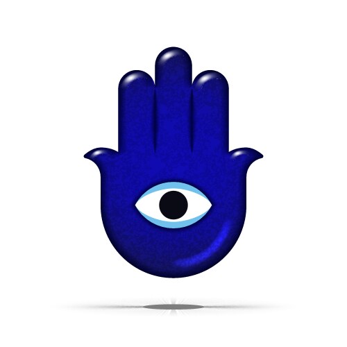 Hamsa hand 3d amulet with blue evil eye Vector Image