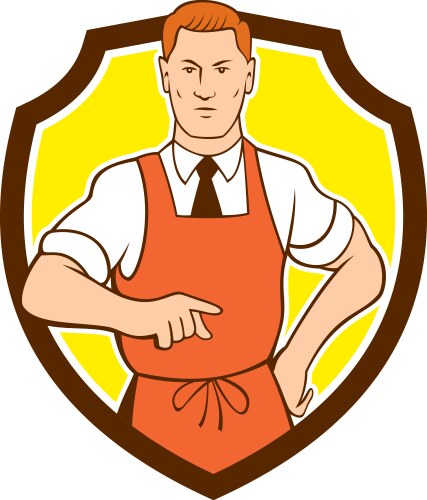 Cook chef pointing shield cartoon vector image