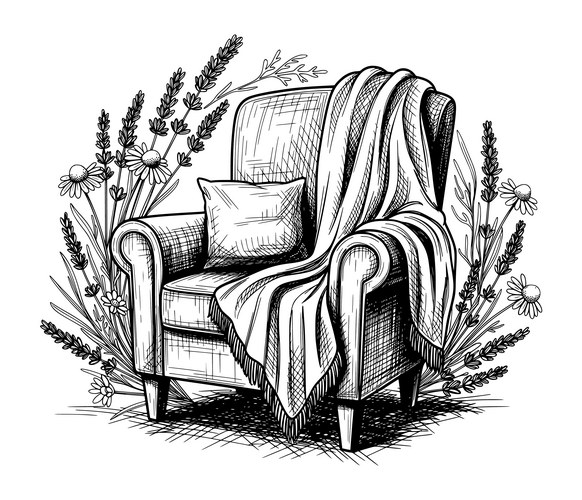 Comfortable Armchair with Wildflowers Vector Image
