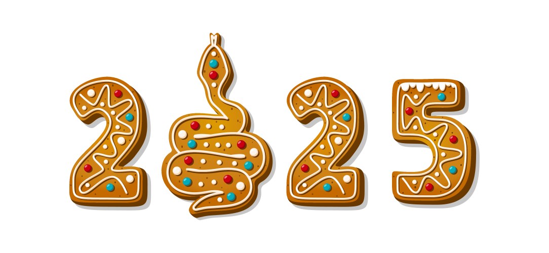 Christmas gingerbread cookie 2025 with snake vector image