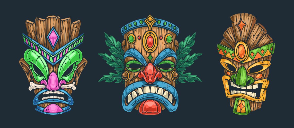 Tiki totems colorful set label Vector Image