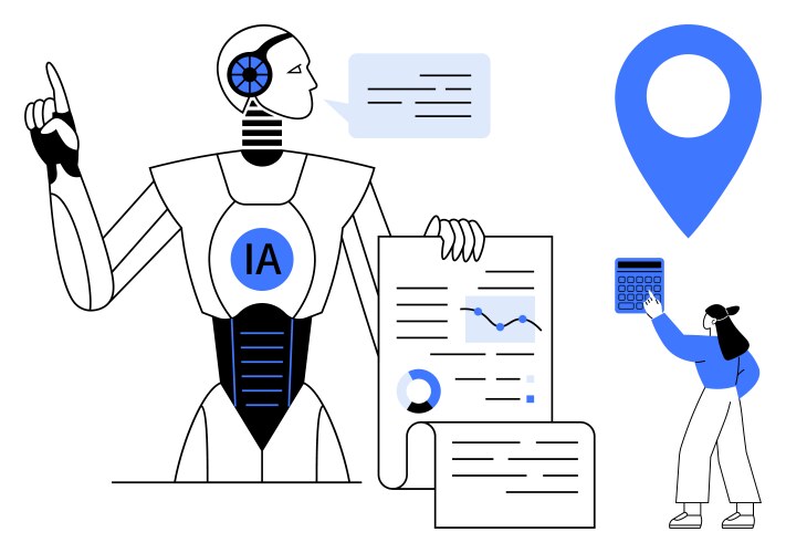 Ai-driven robot analyzing data with charts vektorbild