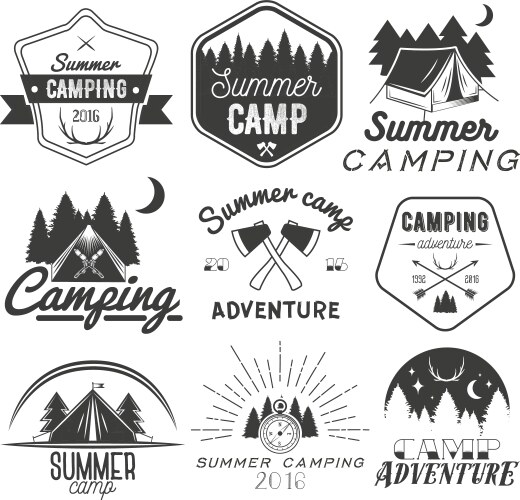 Camping Labels - Retro Style Vector Image