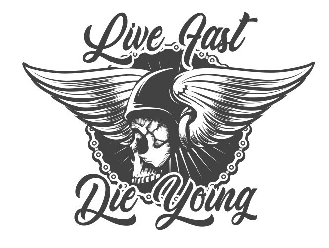 Biker skull in helmet with wings tattoo Vector Image