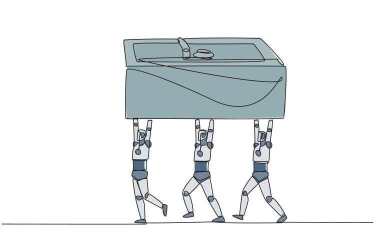 Continuous one line drawing a group of robots vector image